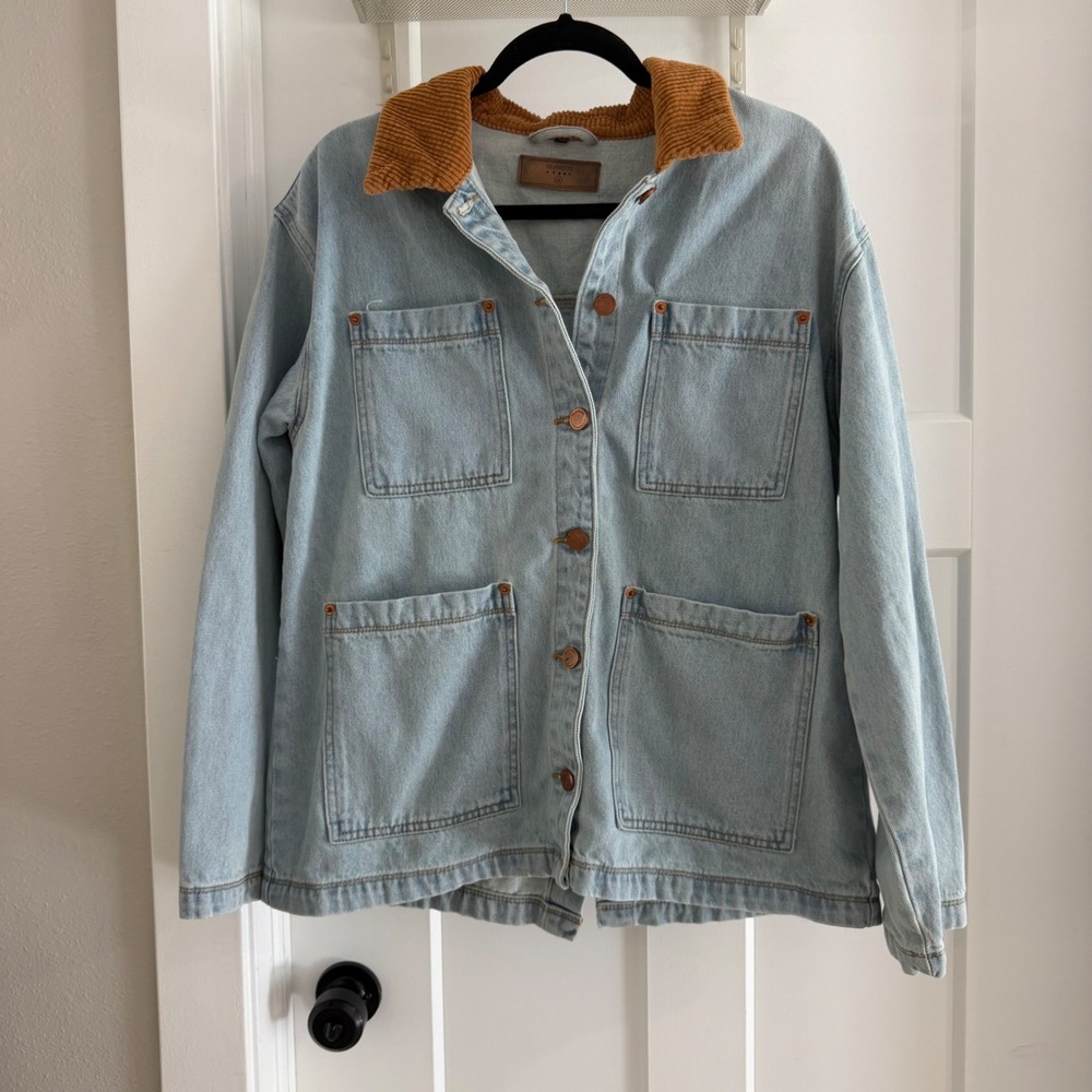 BlankNYC Denim Barn Jacket Light Wash Corduroy Collar Chore Coat Women's Medium